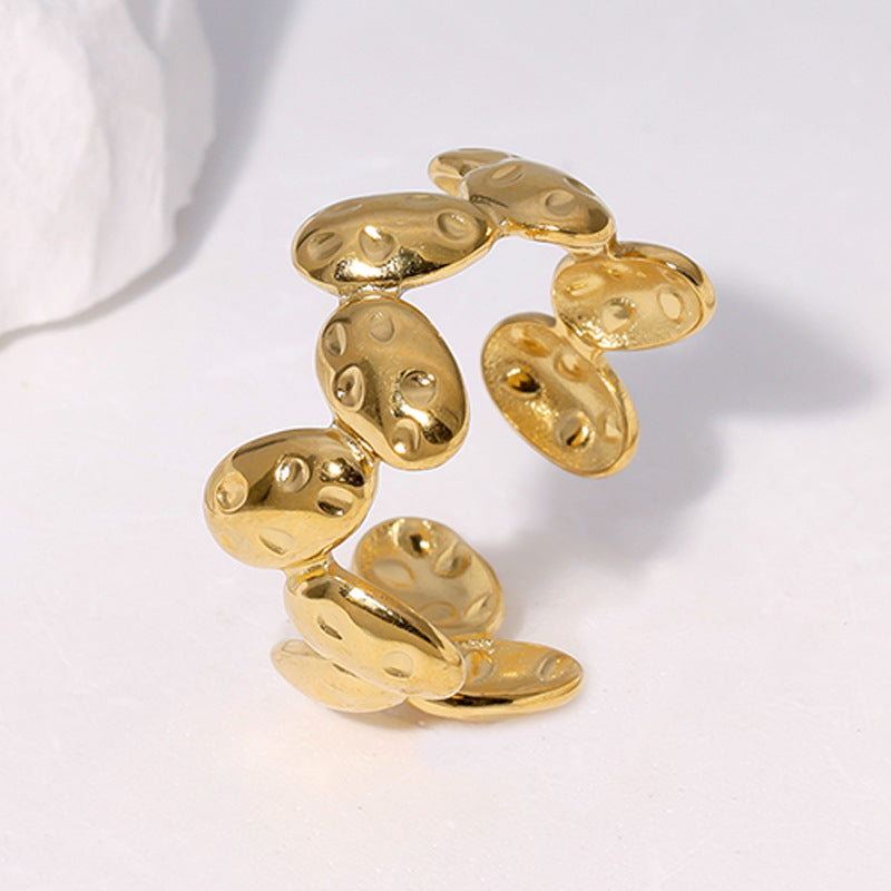 Anillo abierto minimalista geométrico de acero inoxidable con acabado chapado para mujer