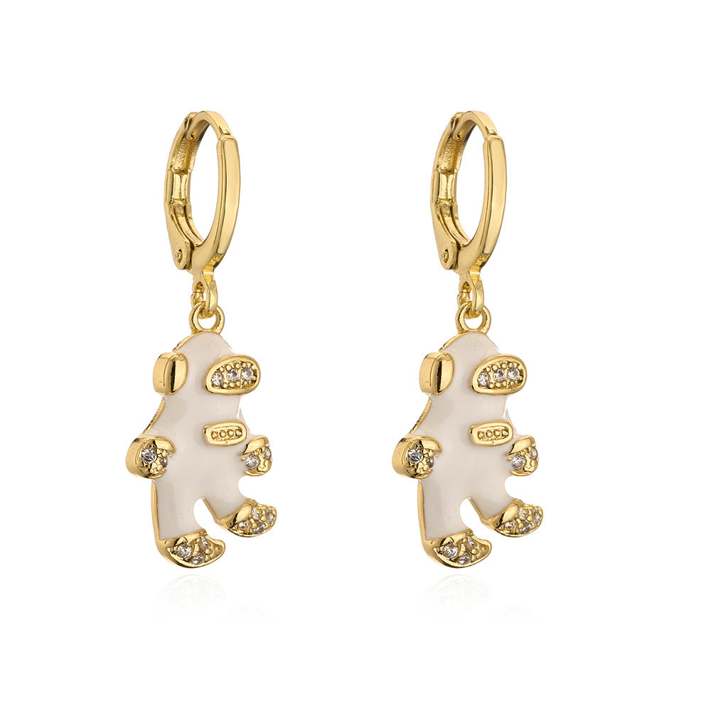 Minimalist Moon Astronaut Shaped Earrings in Copper with 18K Gold Plating and Enamel Finish for Women