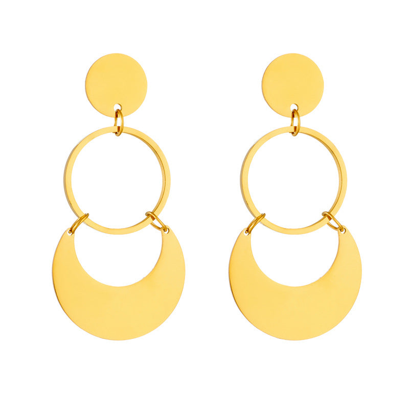 Pendientes largos colgantes de titanio y acero con acabado chapado, diseño geométrico, círculo redondo, retro y minimalista