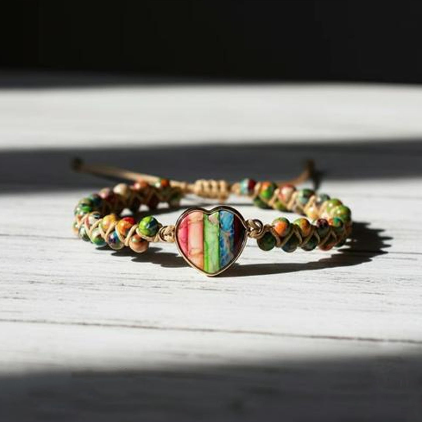 Handmade Double Layer Heart Shape Gemstone Beaded Bracelet Unisex Fashion Jewelry