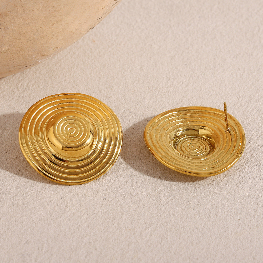 Minimalist Geometric Stainless Steel 18K Gold Plated Circle Stud Earrings for Women