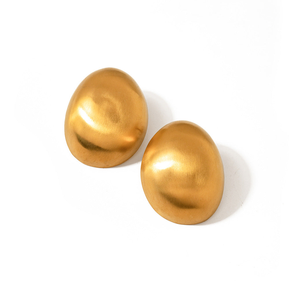 Minimalist 18K Gold Plated Brushed Oval Geometric Stainless Steel Earrings for Women