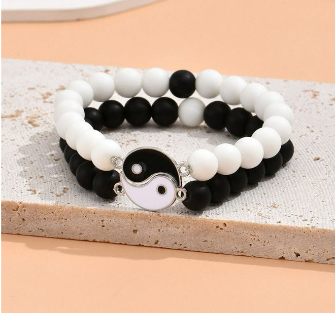 Minimalist Geometric Natural Turquoise Beaded Bracelet Unisex Yin Yang Tai Chi Charm