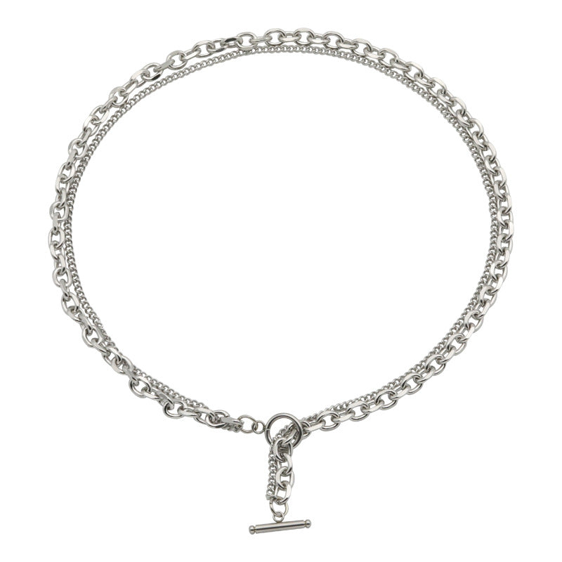 Collar de acero de titanio geométrico de doble capa estilo vintage con acabado chapado para hombres y mujeres
