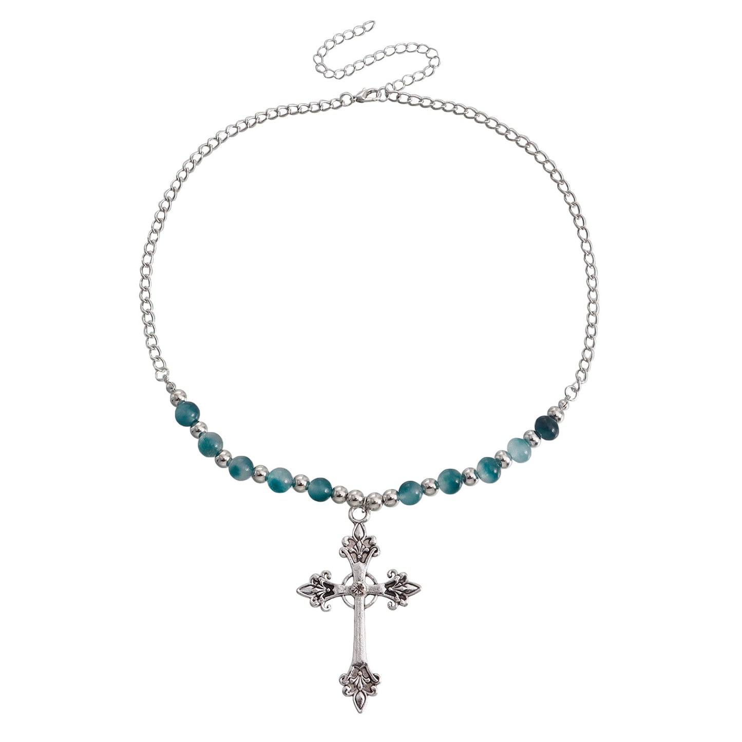 Collar colgante de aleación con forma de cruz vintage para mujer con acabado chapado y diseño de cadena a la altura de la clavícula