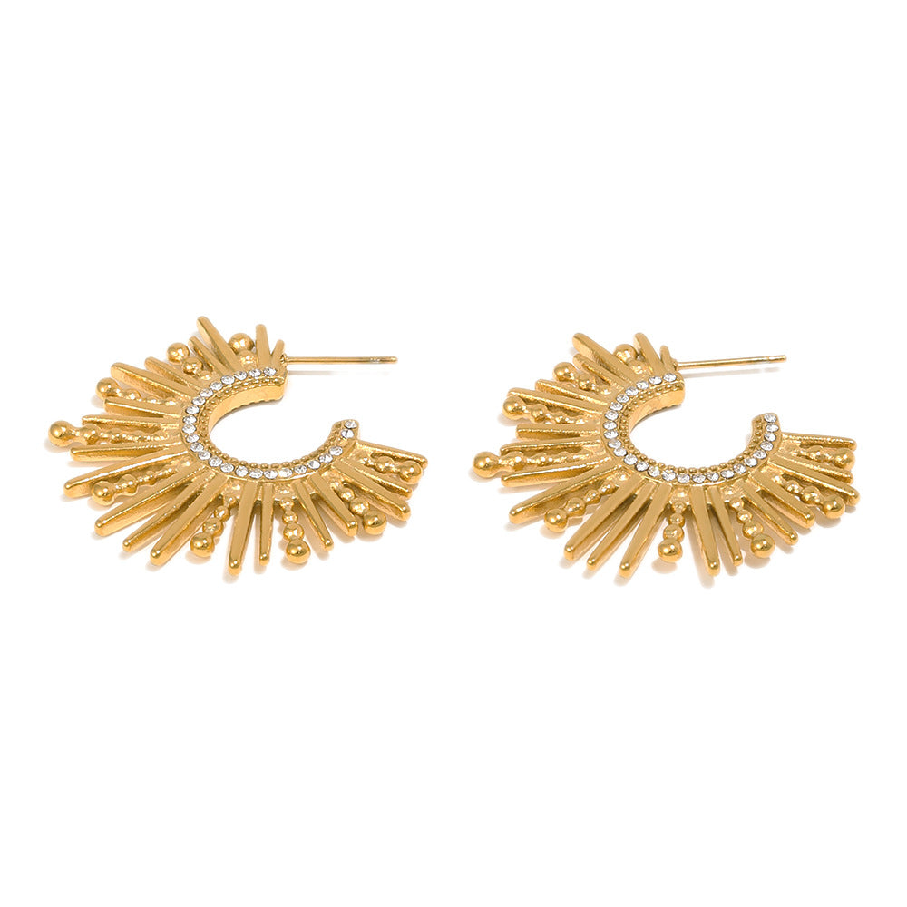 Minimalist Geometric Stainless Steel Gold Plated C-Shaped Line Earrings for Women