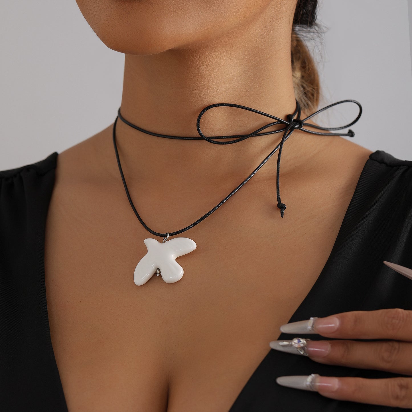 Minimalist Geometric Alloy Peace Dove Pendant Necklace with Black Cord