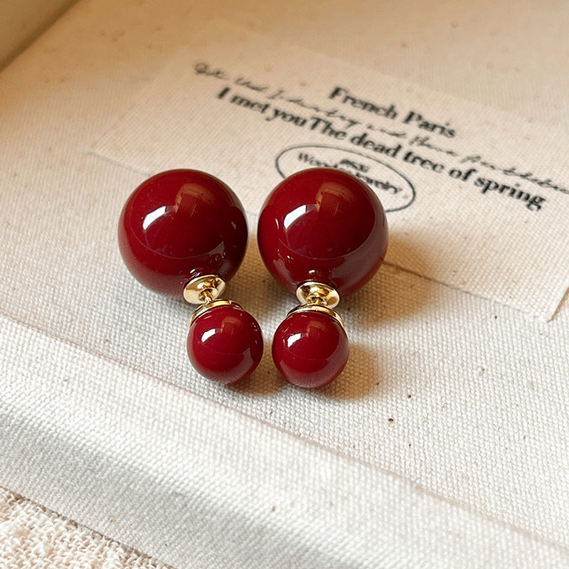Elegant Geometric Dangle Stud Earrings for Women with Red Tassels, Alloy Base and Gold Plated Finish