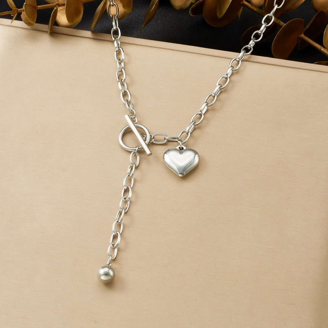 Punk Minimalist Heart Stainless Steel Plated Necklace with Irregular Cable Chain and OT Clasp for Women