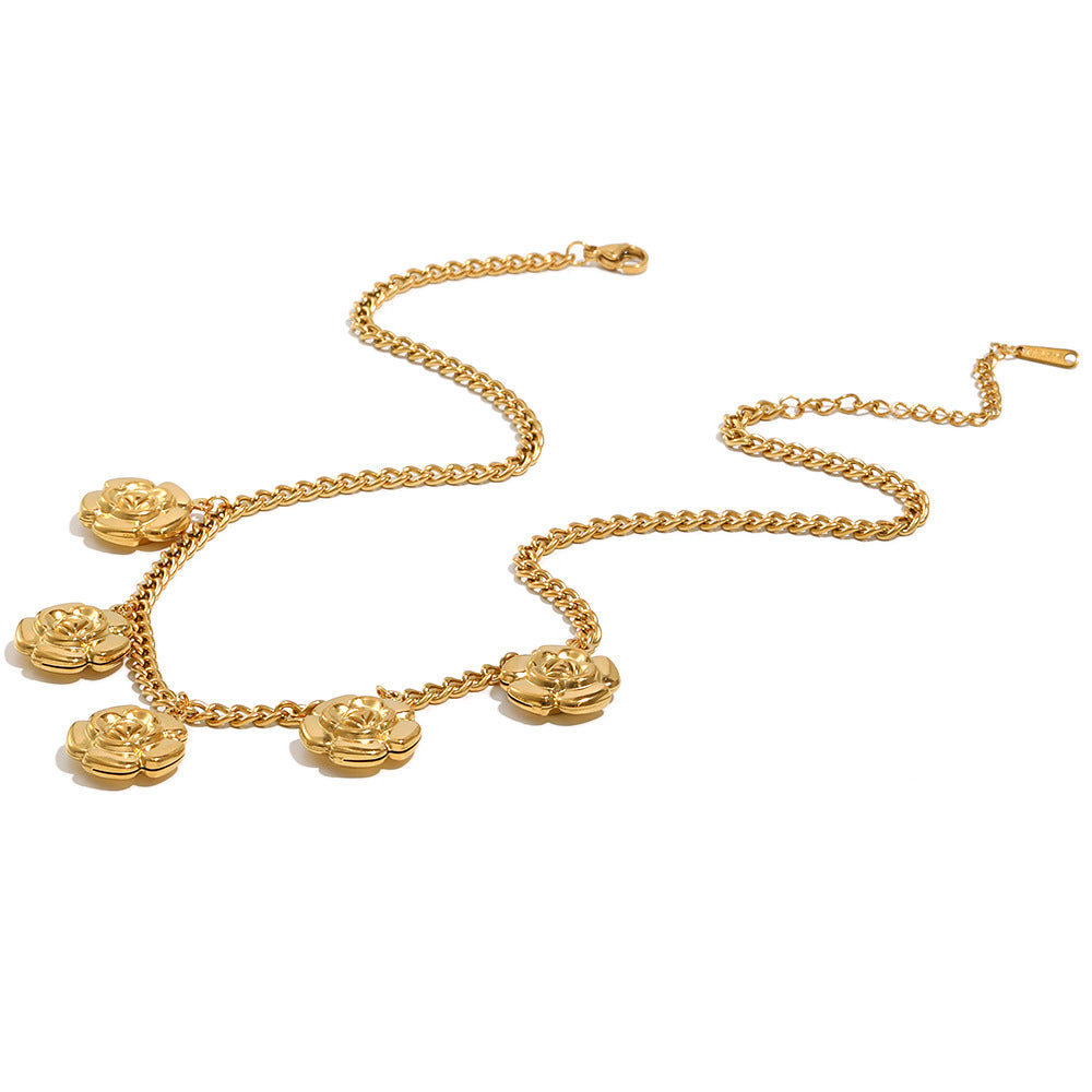 Collar con colgante floral geométrico para mujer de acero inoxidable con baño de oro de 18K estilo cadena serpiente