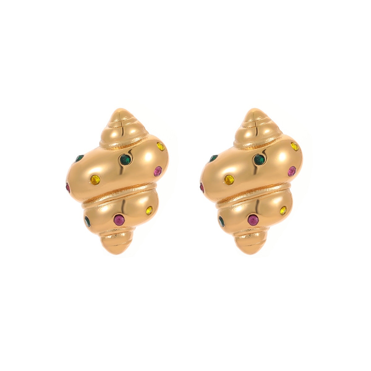 Pendientes de acero inoxidable a la moda con forma de cruasán e incrustaciones de circonitas de colores para mujer