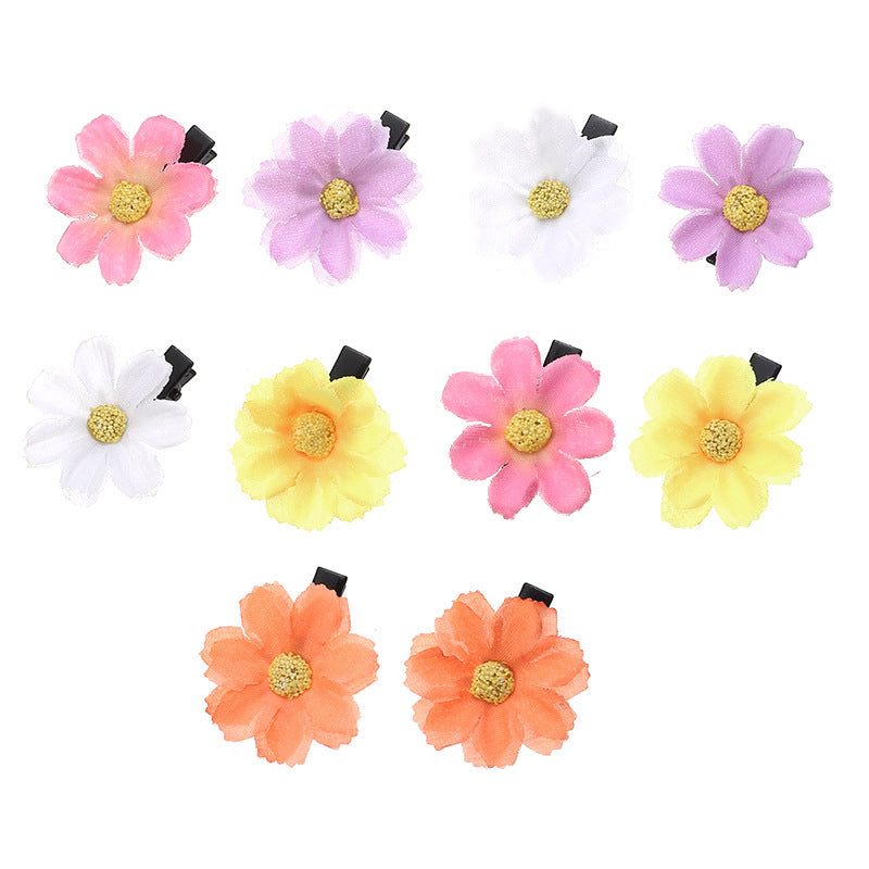 Set di fermagli per capelli con girasole in tessuto naturale per bambini, design floreale, mollette a becco d'anatra, accessori per capelli in stile giapponese coreano minimalista per ragazze dai 6 ai 10 anni