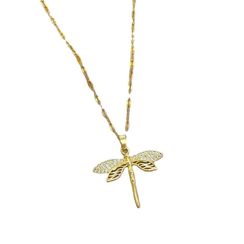 Collar de lujo de acero de titanio con diseño geométrico de mariposa e incrustaciones de diamantes de imitación para mujer, colgante de nube de la suerte