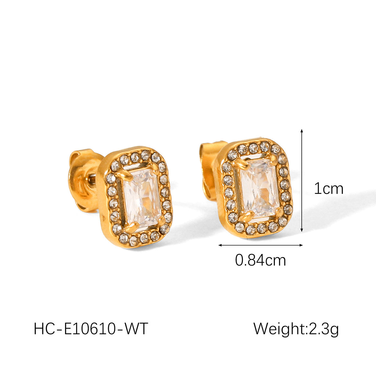 Orecchini da donna quadrati geometrici alla moda in acciaio inossidabile con placcatura in oro 18 carati e intarsio di zirconi