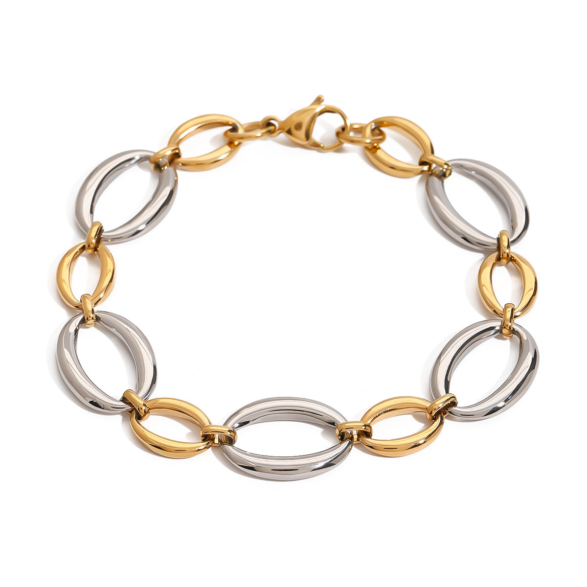 Bracciale geometrico placcato in acciaio inossidabile da donna con stile minimalista moderno e design a catena intrecciata