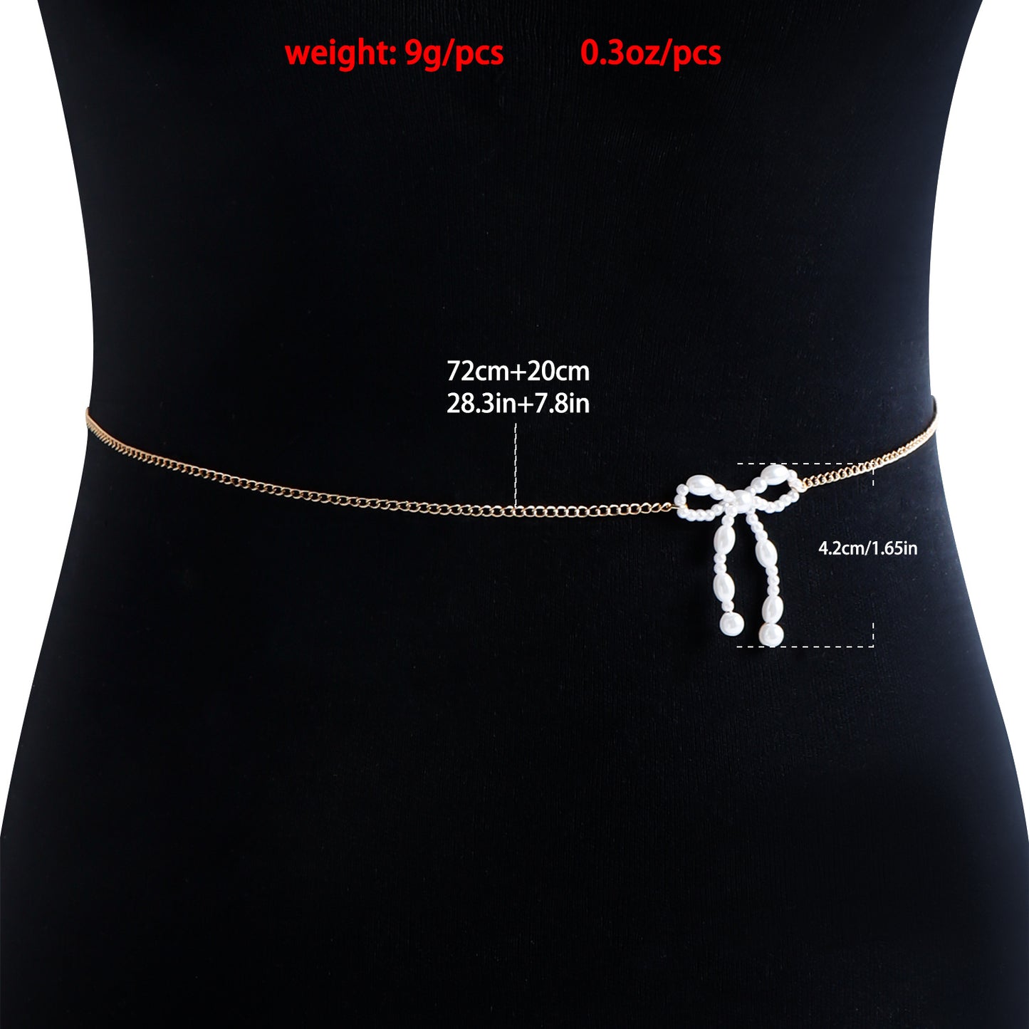 Punk Style Bow Knot Waist Chain for Women in Metal with Simulated Pearl Accents, Minimalist Summer Body Chain