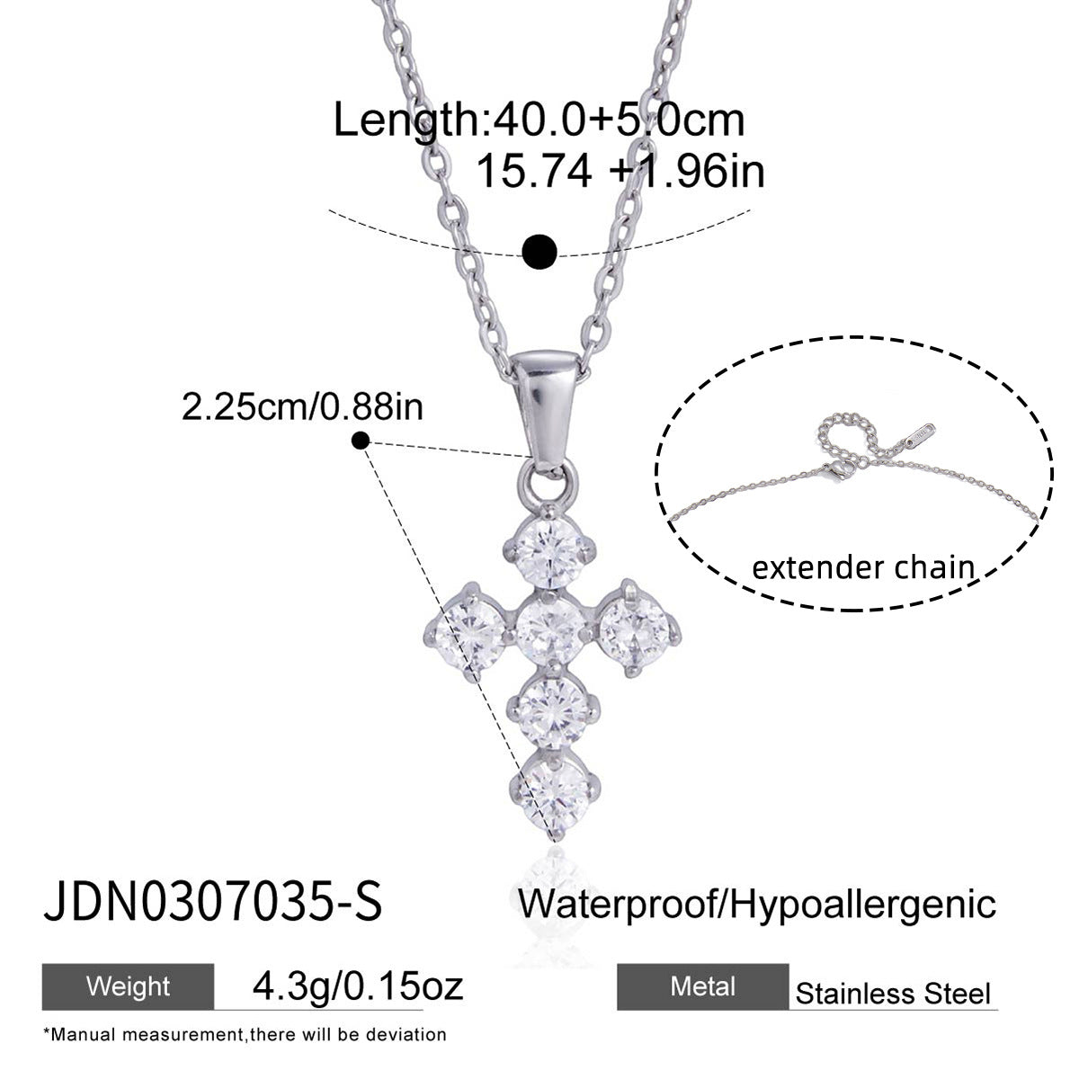 Minimalist Geometric Cross Cubic Zirconia PVD Stainless Steel Necklace for Women