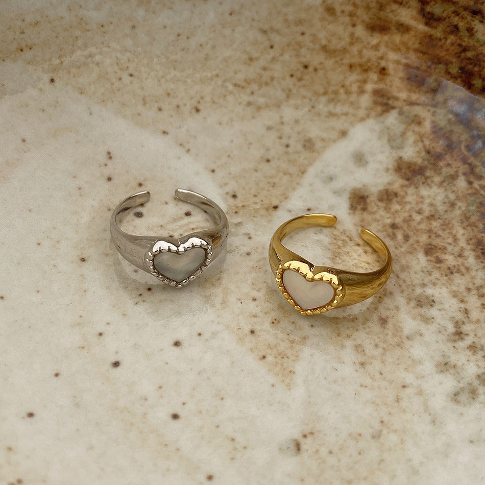 Minimalist Punk 925 Sterling Silver Heart Inlay Ring for Women