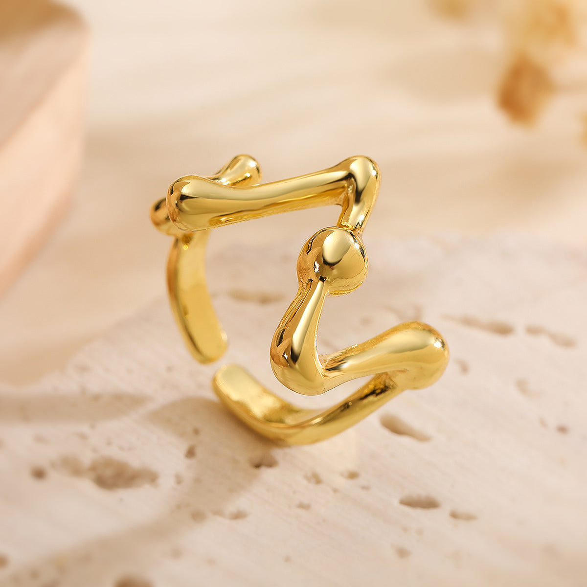 Minimalist Irregular Geometric Copper Ring with 18K Gold Plating for Women