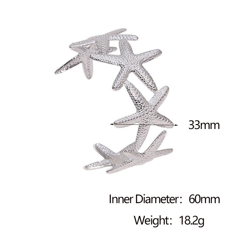 Minimalist 18K Gold Plated Stainless Steel Open Cuff Bracelet with Starfish Design