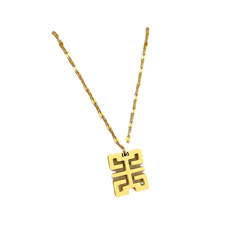 Collar retro minimalista geométrico de acero titanio chapado para mujer con colgante medallón chapado en oro con motivos de peonía y calabaza