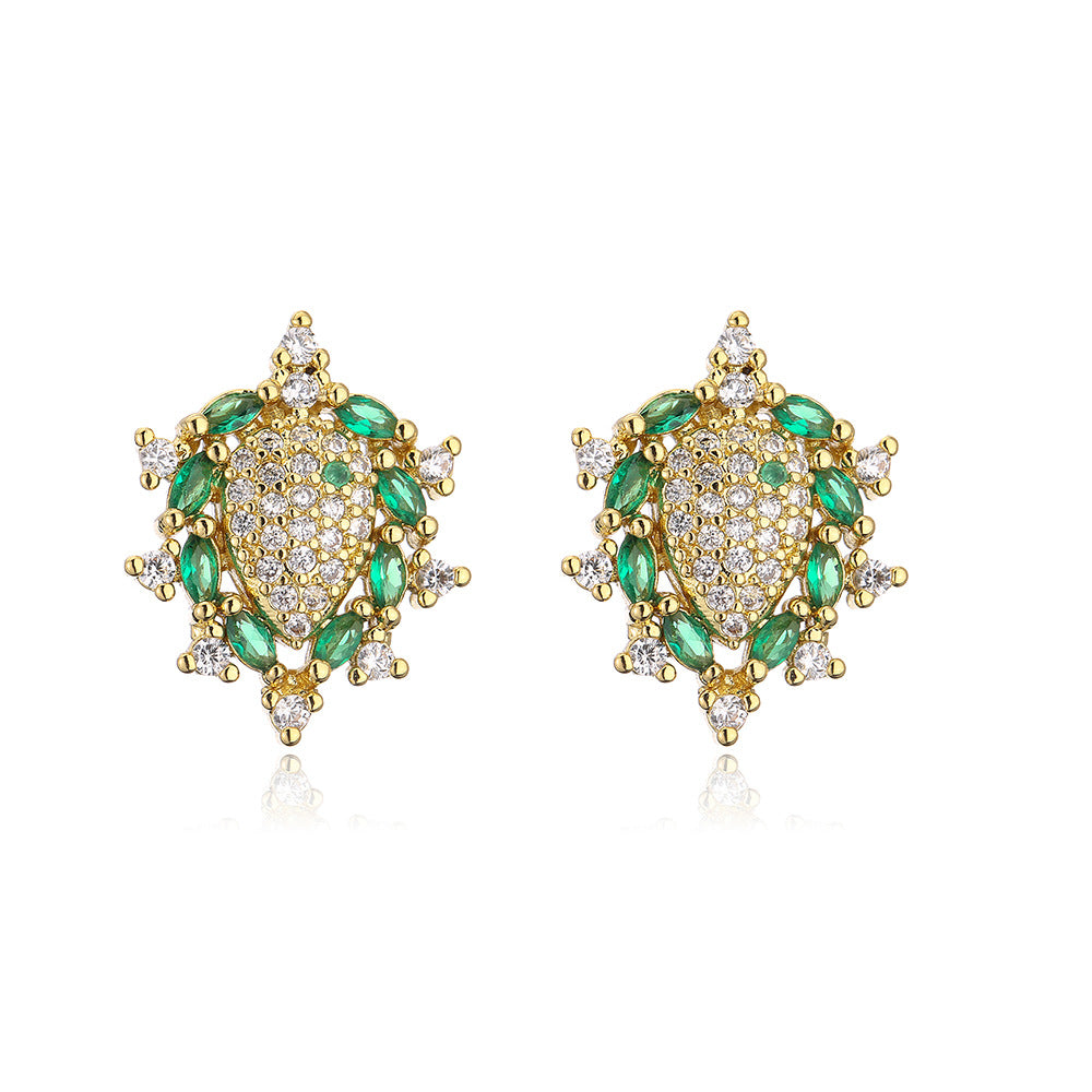 Geometric Earrings for Women in Copper with 18K Gold Plating and Full Zircon Inlay, Minimalist Luxury Style