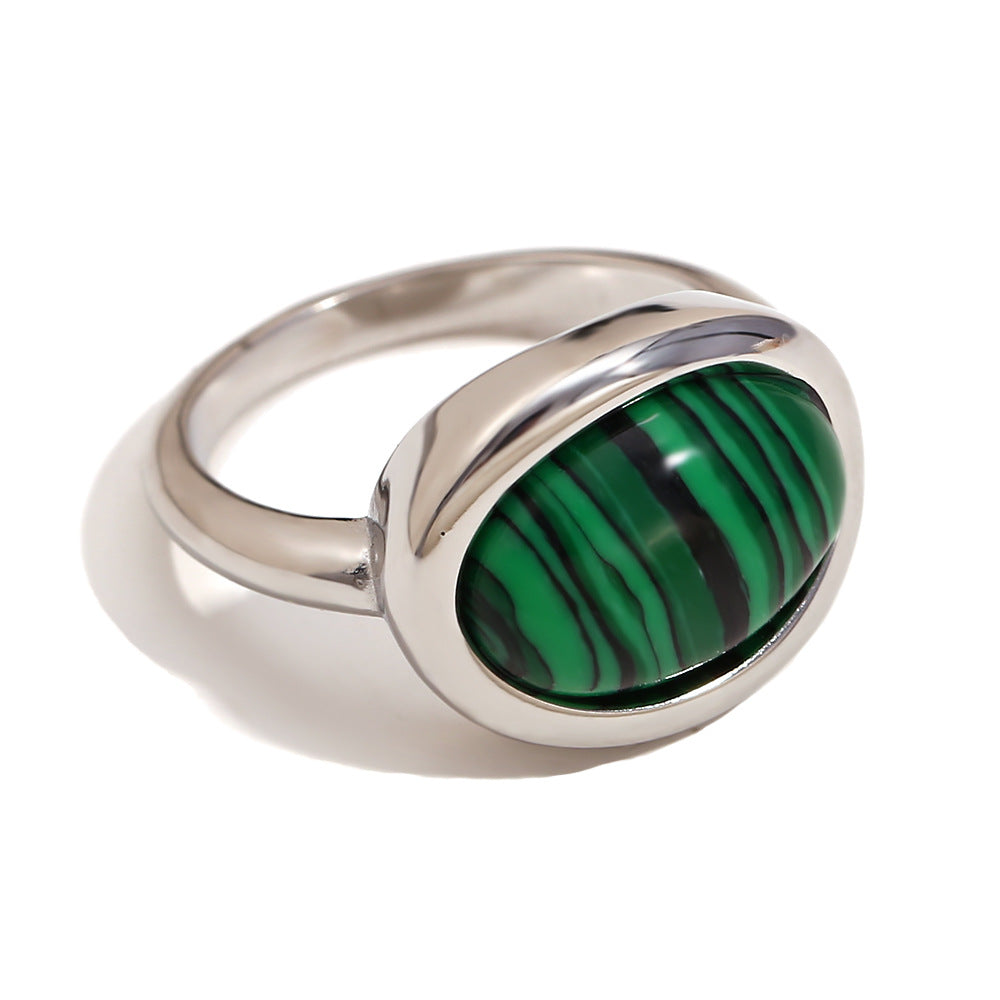 Anello geometrico in acciaio inossidabile stile vintage placcato oro 18 carati con intarsio in pietra naturale da donna