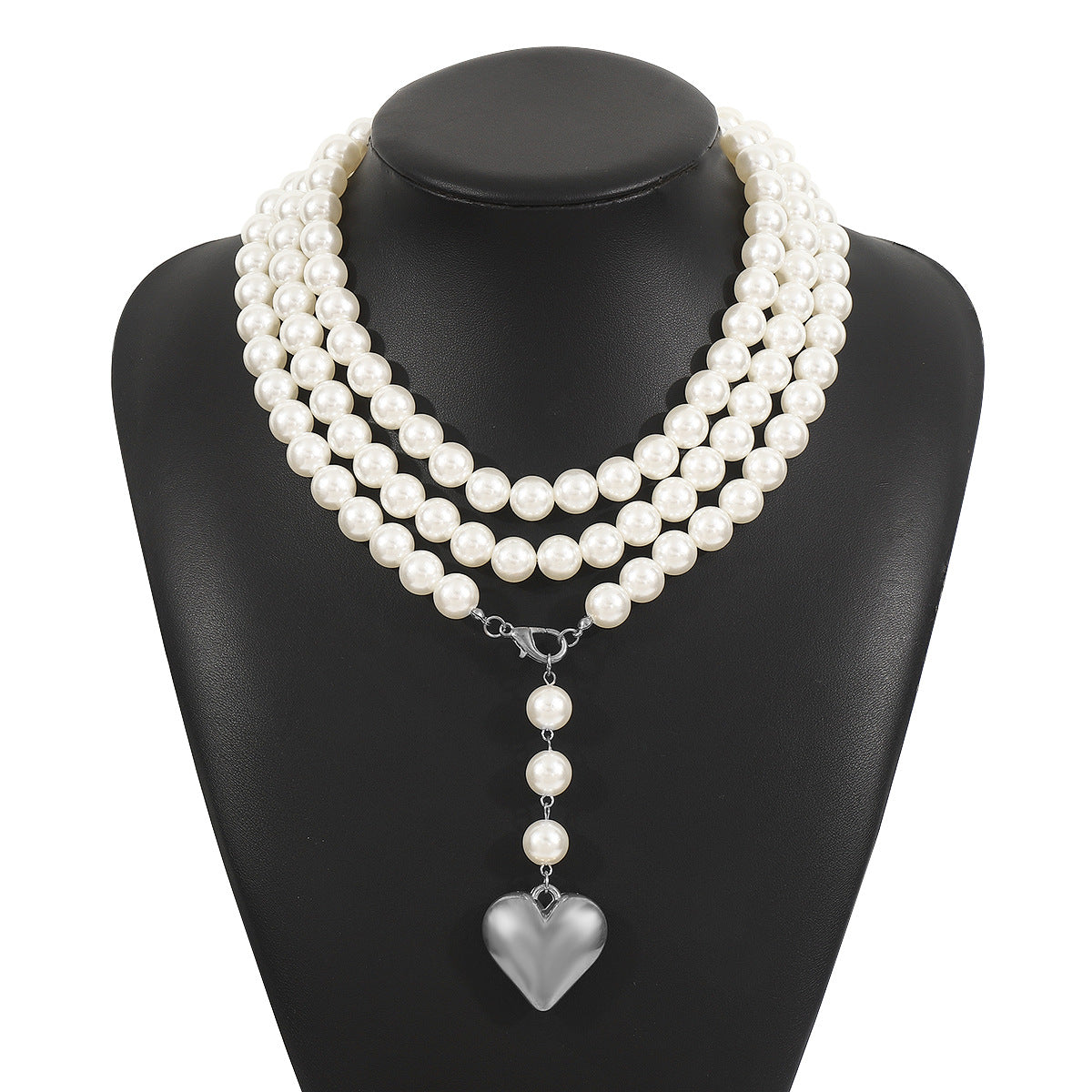 Elegante collar largo de suéter en forma de corazón con perlas y detalles hechos a mano para mujer