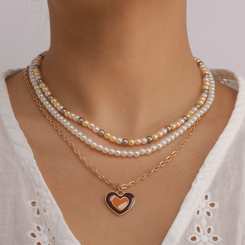 Dulce y Atrevido Collar de Clavícula Geométrico de Perlas para Mujer con Acabado Galvanizado