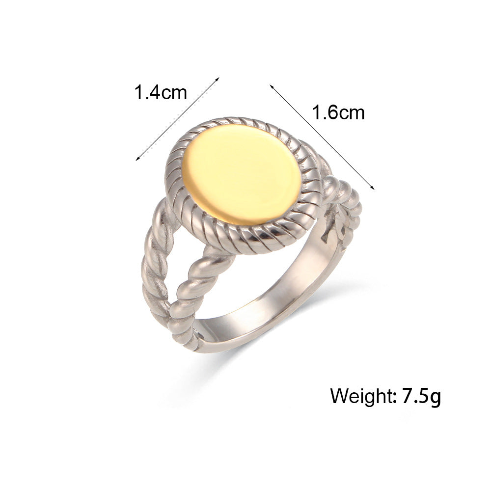 Minimalist Oval-Shaped Stainless Steel Plated 18K Gold Ring for Women