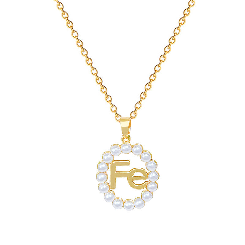 Sweet Geometric Moon Hollow Pearl Rhinestone Pendant Necklace Titanium Steel Cable Chain for Unisex