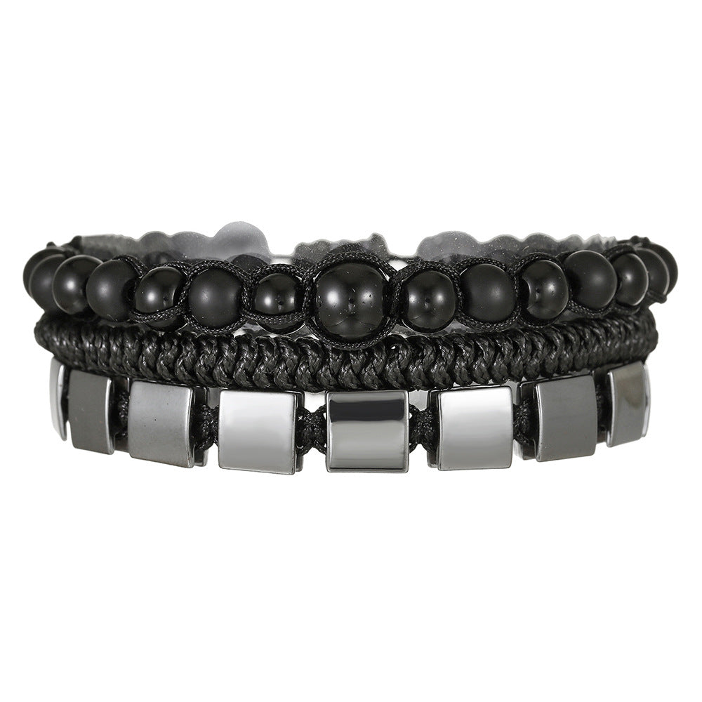 New Chinese Style Square and Round Hematite Handmade Beaded Bracelet for Men and Women