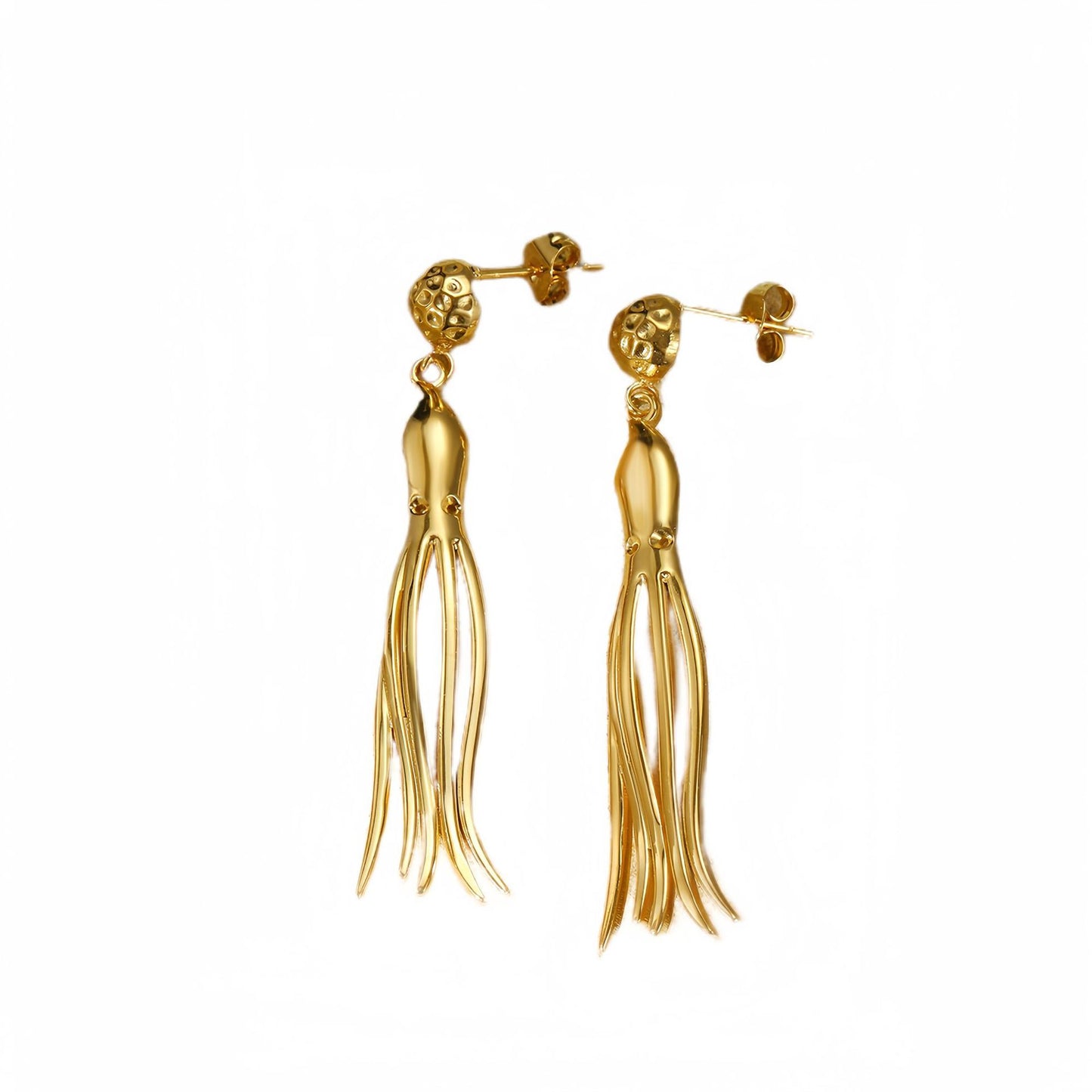 Cute Octopus-Shaped Stainless Steel Dangle Earrings with Tassel Detail, Fashion-Forward Geometric Animal Design for Women