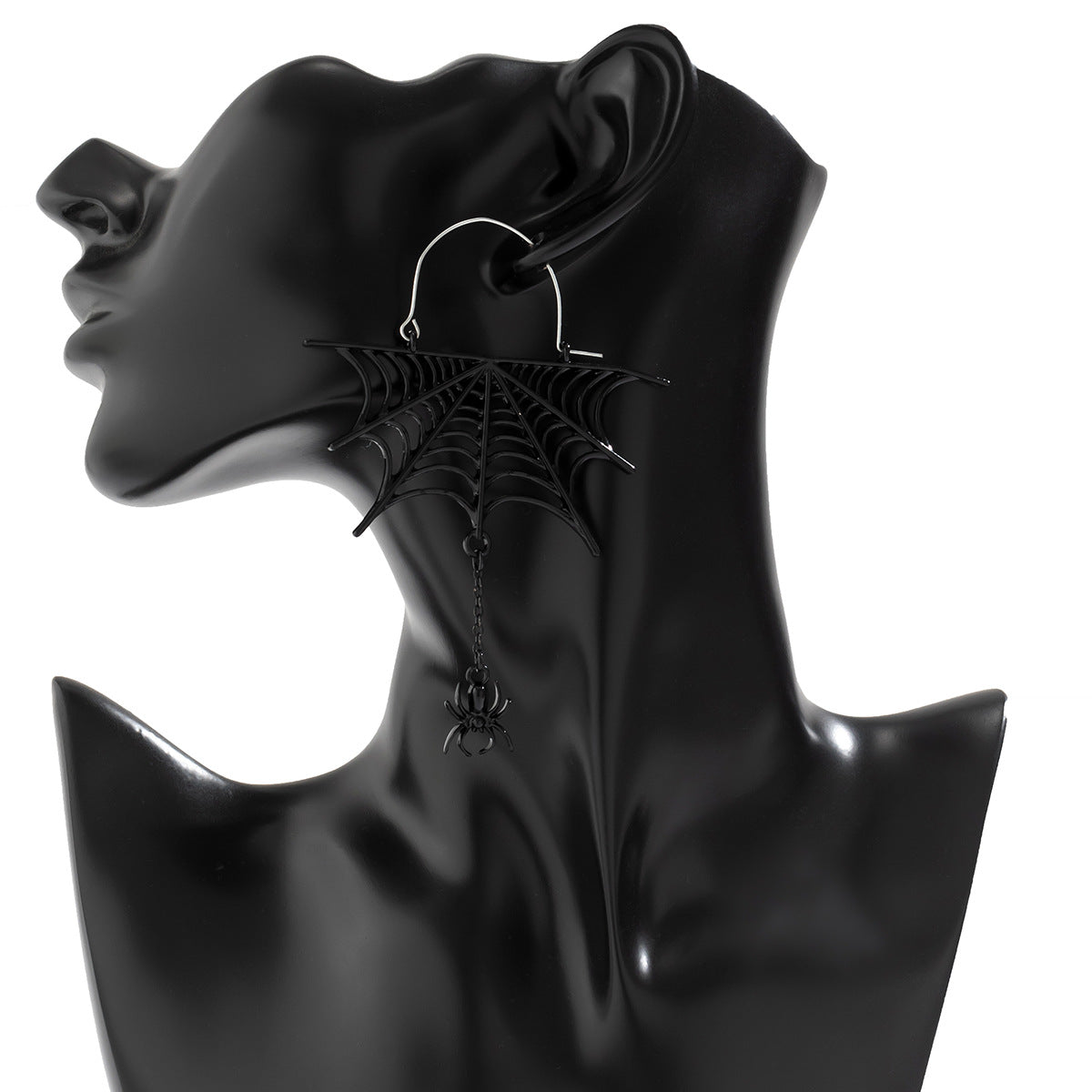 Halloween Edgy Spiderweb Tassel Stud Earrings for Women Alloy Metal Electroplated Hollow Dark Style