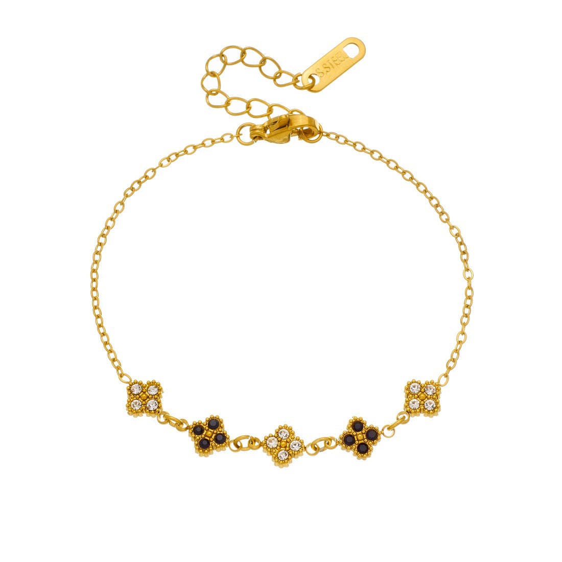 Minimalist Gold Plated Stainless Steel Rhinestone Floral Bracelet for Women
