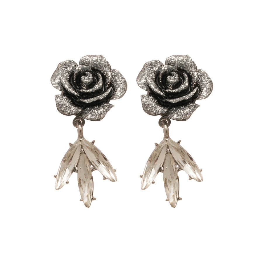 Orecchini a perno eleganti in resina floreale con strass per donna, stile minimalista di lusso