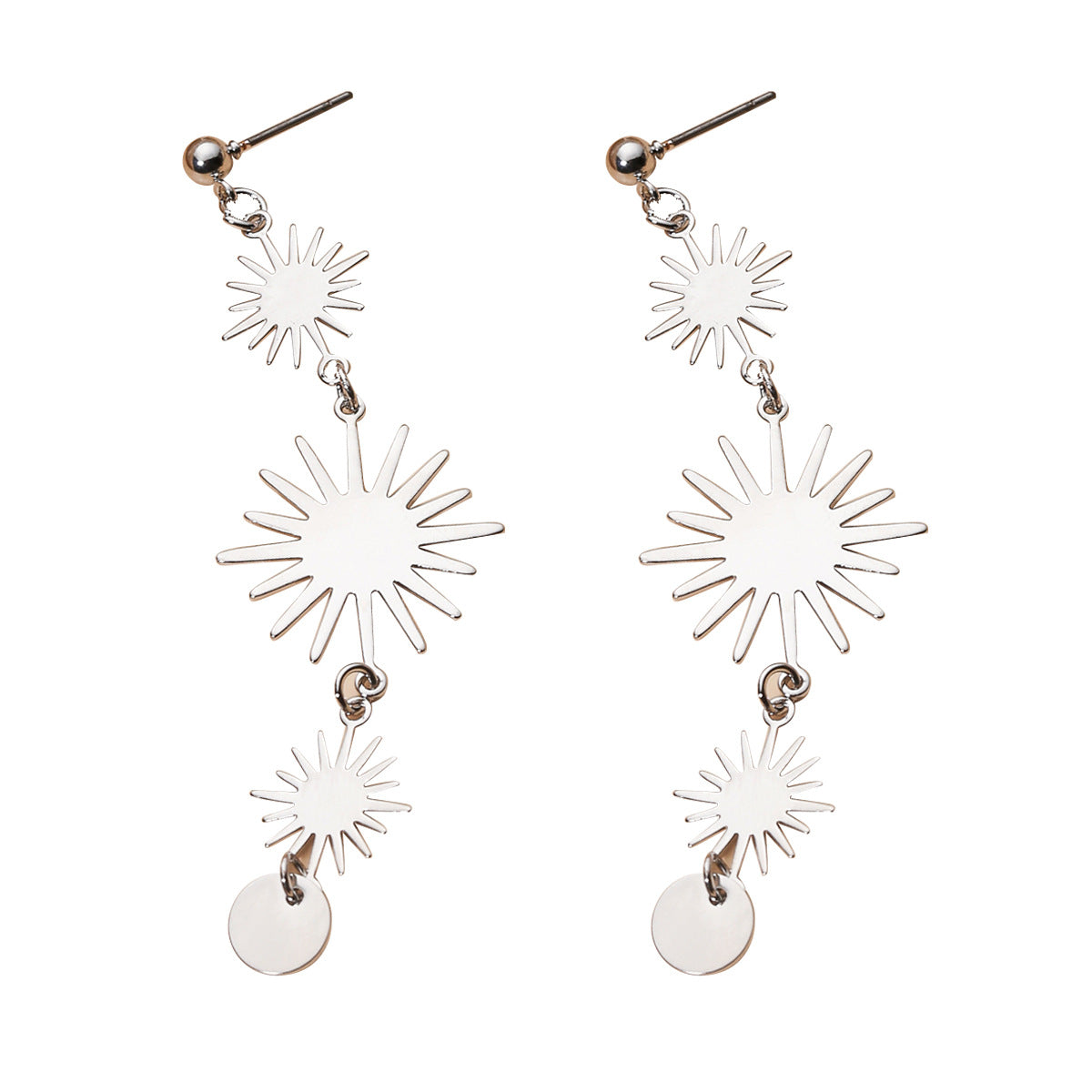 Orecchini Pendenti Lunghi da Donna a Goccia con Girasole a Motivo Geometrico Floreale Vintage, in Lega con Finitura Placcata