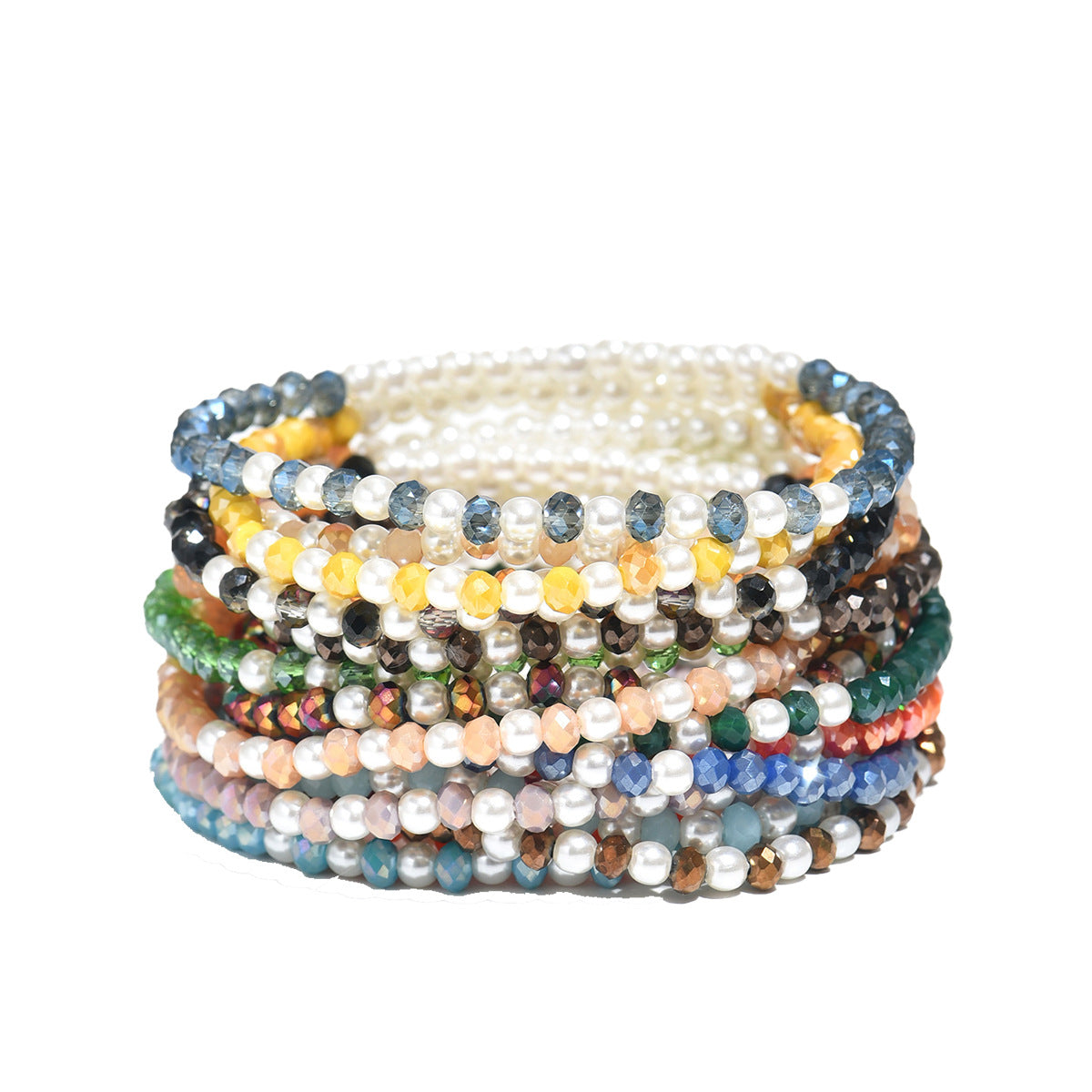 Set di bracciali con perle e cristalli geometrici stile bohémien minimalista, fatti a mano, intrecciati, accessorio di moda per donna