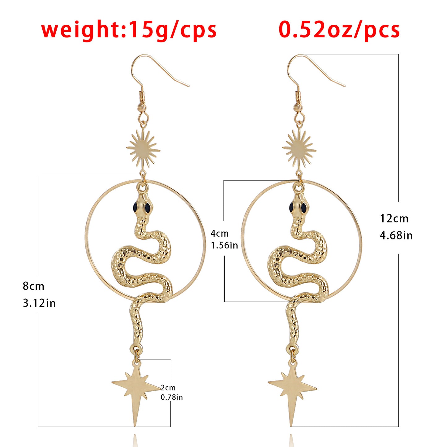 Geometric Large Hoop Snake-Shaped Cross Star Tassel Earrings for Women with Alloy Base and Plated Finish