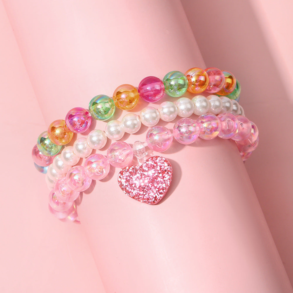 Braccialetto per bambini in resina a forma di cuore con perline, stile principessa cartone animato e lavorazione artigianale