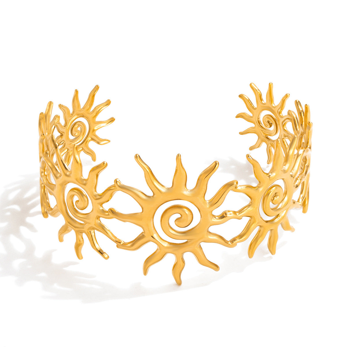 Bracciale da donna in acciaio inossidabile a forma di sole con finitura placcata, gioiello minimalista di tendenza
