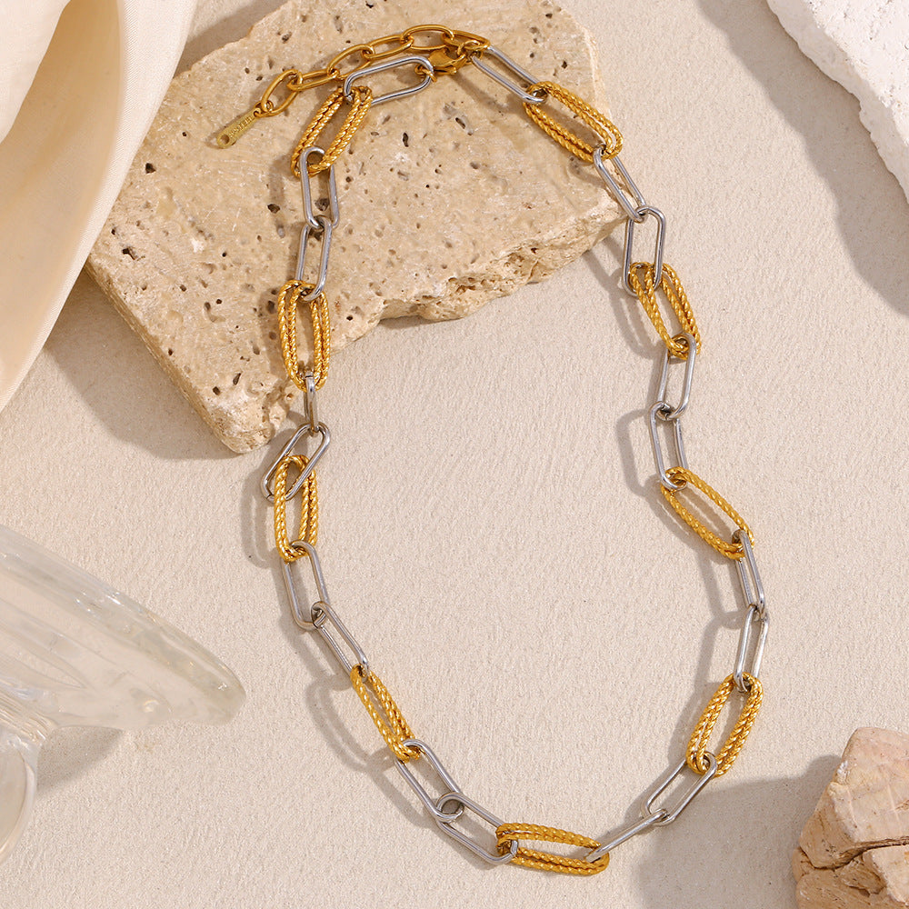 Minimalist Geometric Stainless Steel Pendant Necklace with 18K Gold Plating and Twist Link Chain for Women