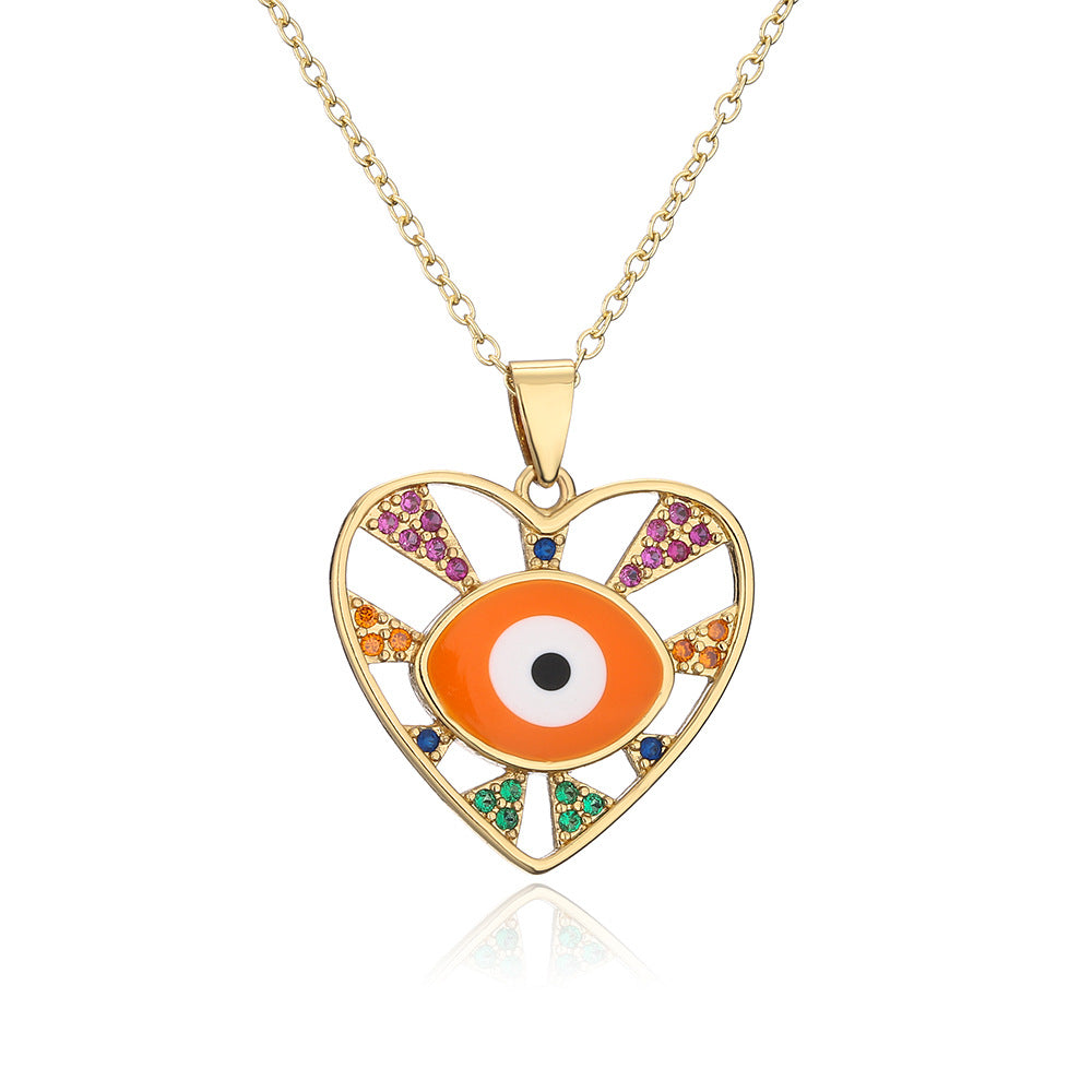 Gold Drip Oil Geometric Cubic Zirconia Evil Eye Pendant Necklace