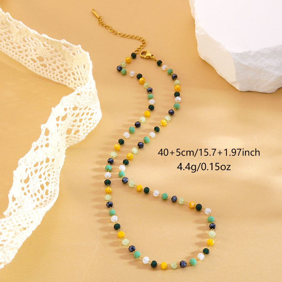 Collana da donna lussuosa geometrica rotonda placcata in acciaio inossidabile con perline colorate