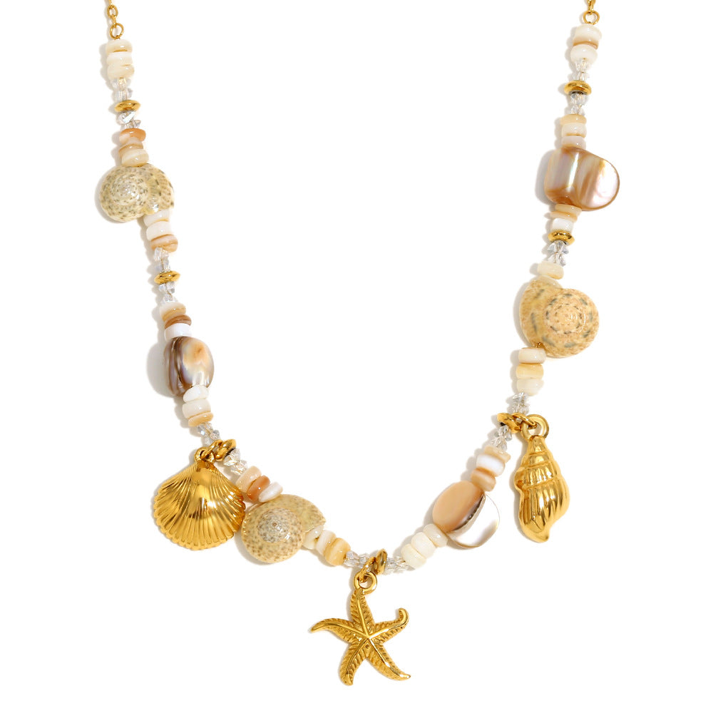 Collana pendente a tema oceanico geometrico d'ispirazione vintage in acciaio inossidabile con placcatura in oro 18K da donna