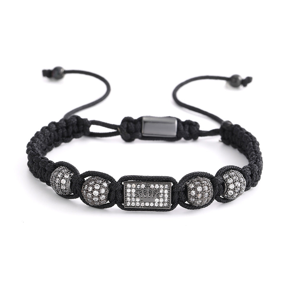 Personalized Gold Plated Brass Crown Inlaid Cubic Zirconia Braided Bracelet for Men and Women