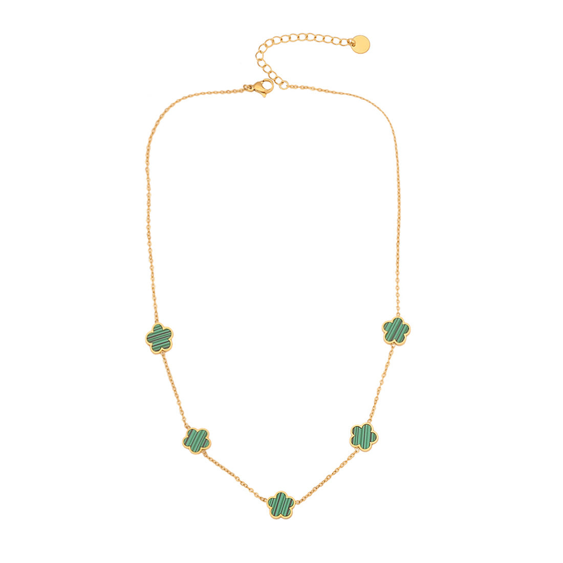 Elegante collana a pendente floreale a cinque petali in acciaio inossidabile con intarsio in acciaio al titanio e finitura galvanica su catena O per donna