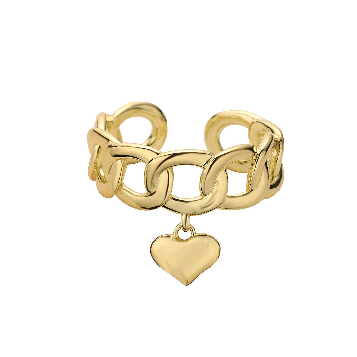 Anello in Rame a Cuore Geometrico con Placcatura in Oro 18K per Donna, Anello Fascia Aperta Minimalista Ispirato al Vintage