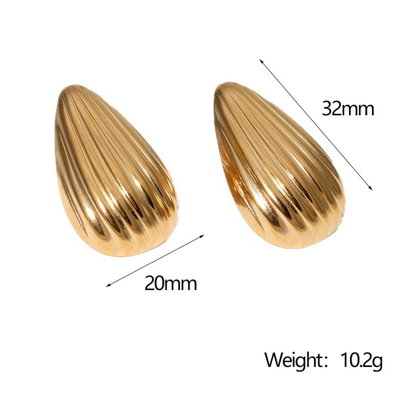 Luxury Striped Teardrop Geometric Plated Stainless Steel Earrings for Women