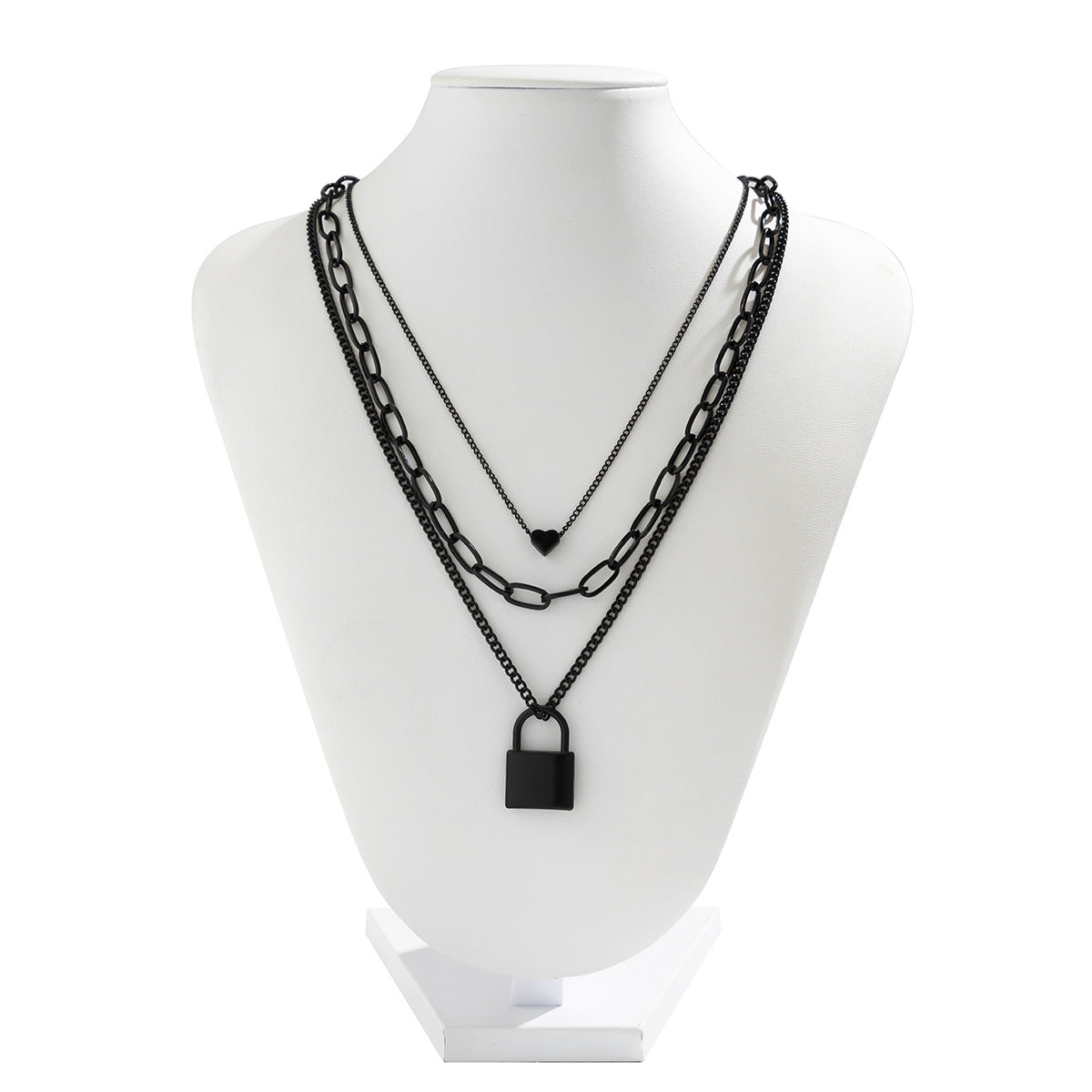 Collana con ciondolo a lucchetto a cuore in stile punk da donna con catena in lega e finitura galvanizzata